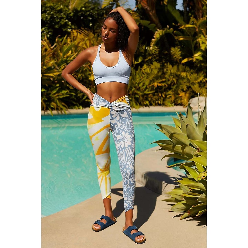 Free People FP Movement Double Take Floral Split Leggings Blue‎ Yellow Size XS